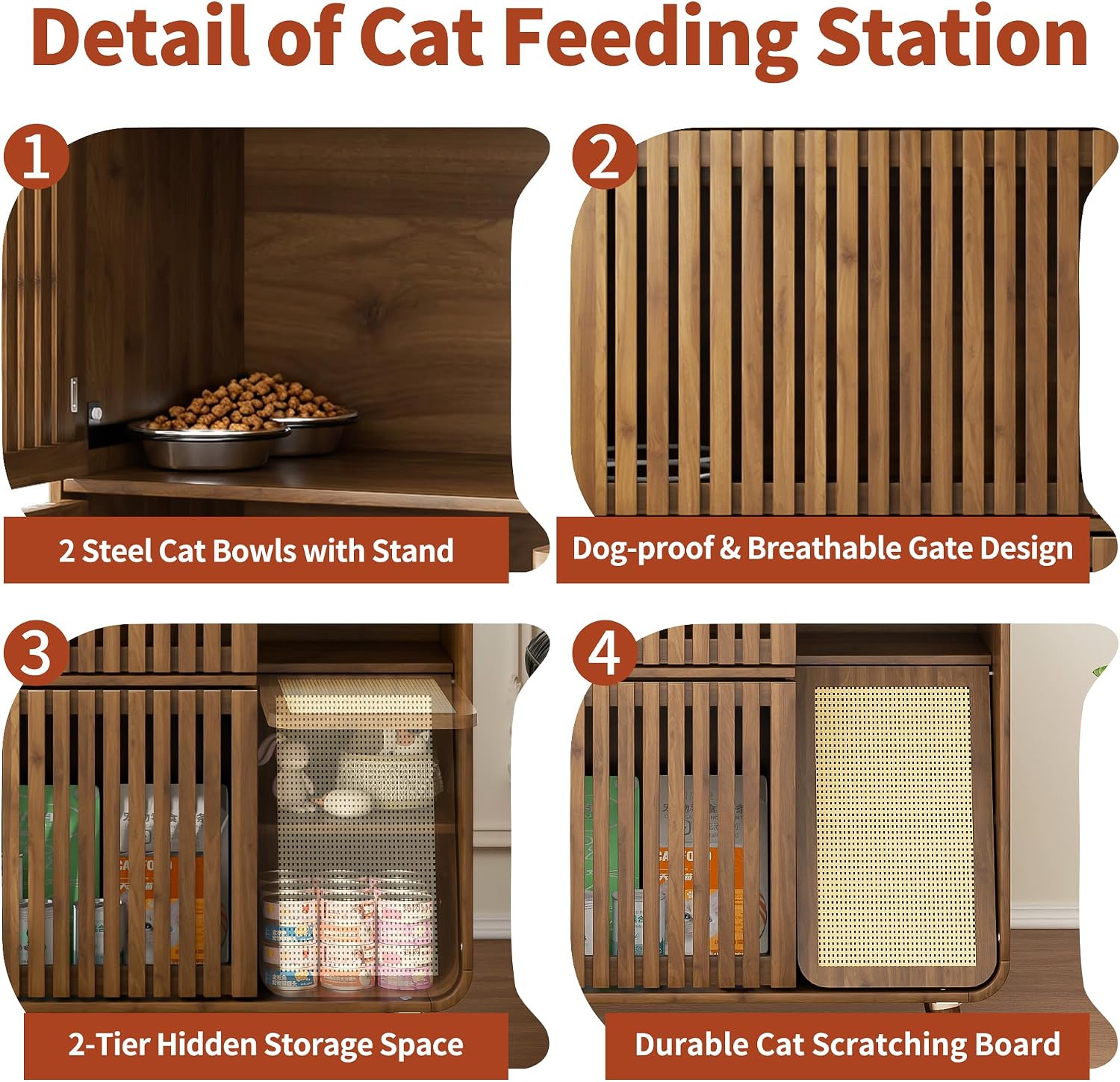 Dog Proof Cat Feeding Station, Cat Feeder Station, Pet Food Storage Walnut - Image 5