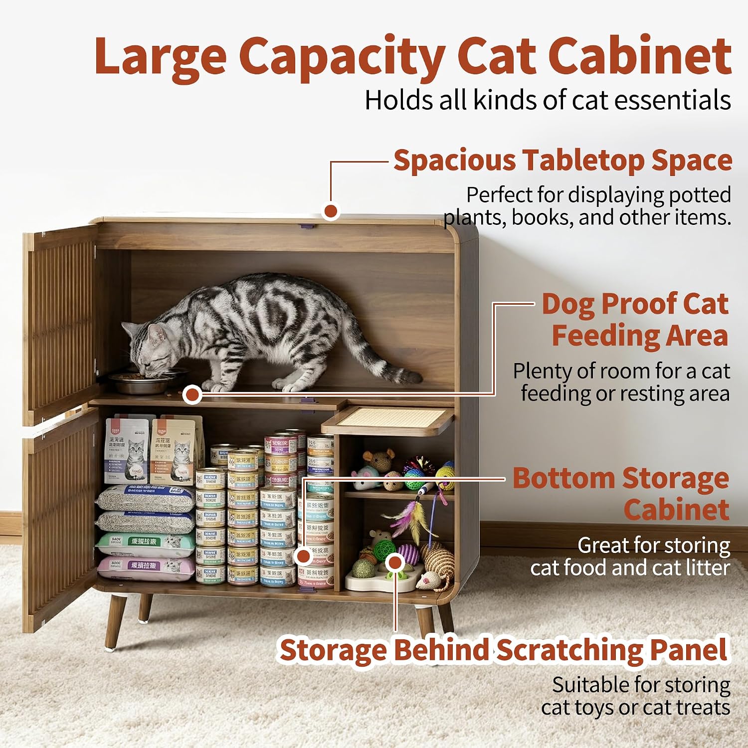 Dog Proof Cat Feeding Station, Cat Feeder Station, Pet Food Storage Walnut - Image 6