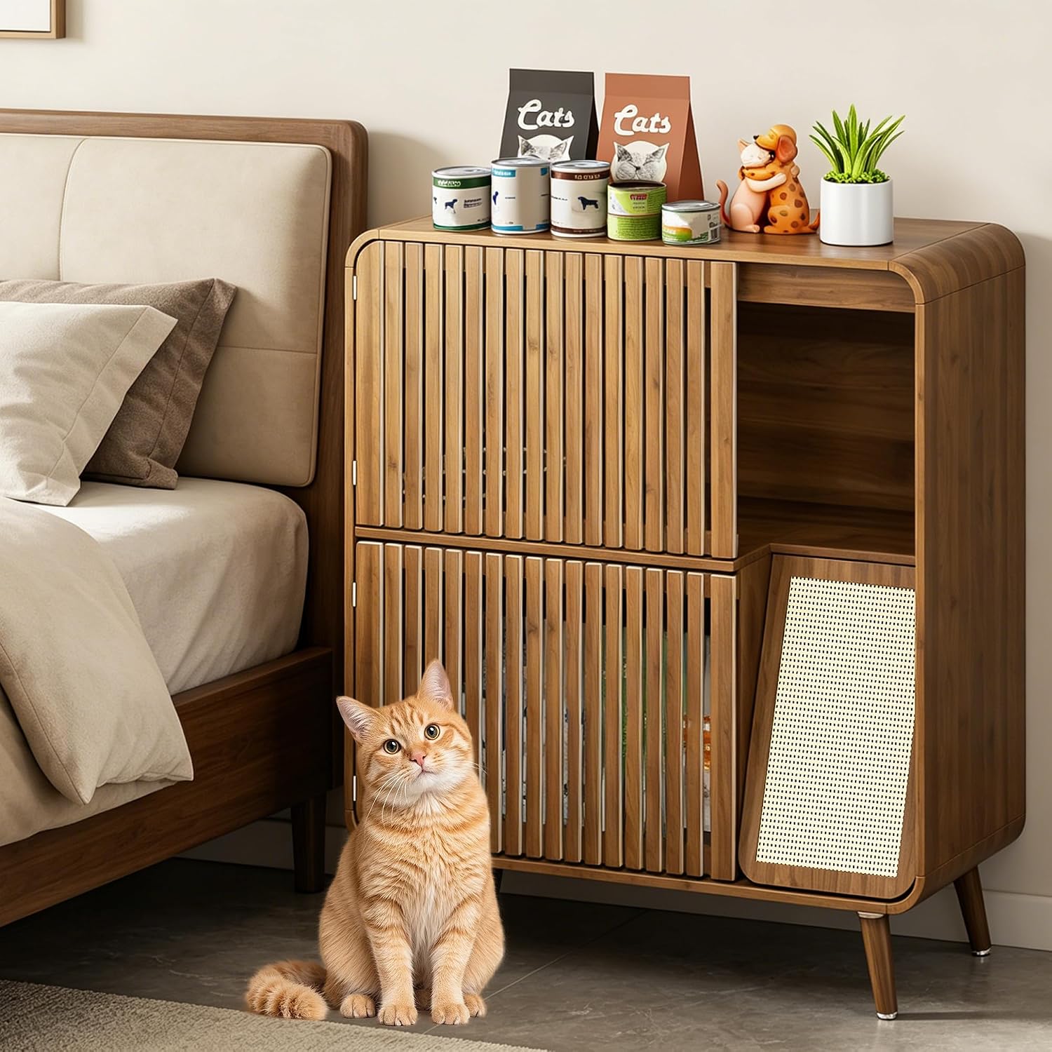 Dog Proof Cat Feeding Station, Cat Feeder Station, Pet Food Storage Walnut - Image 7