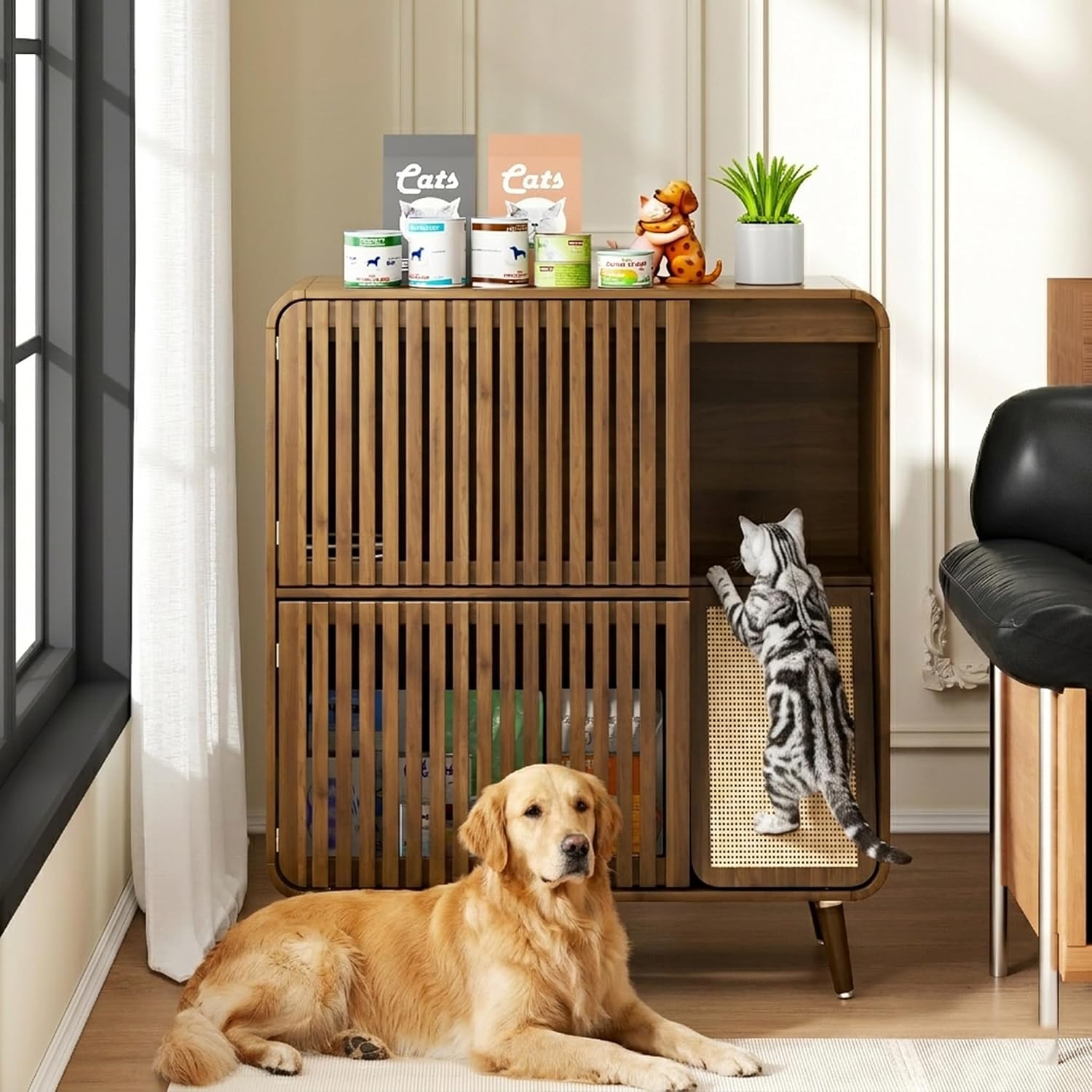 Dog Proof Cat Feeding Station, Cat Feeder Station, Pet Food Storage Walnut - Image 8