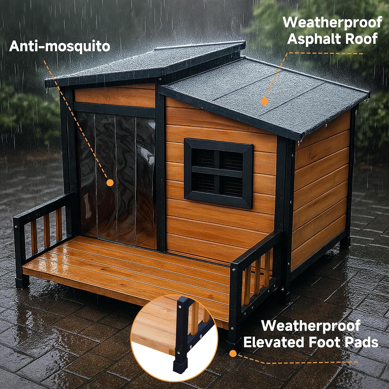 Large Dog House Outdoor Elevated Wooden Dog Kennel with Porch Brown 39" - Image 3