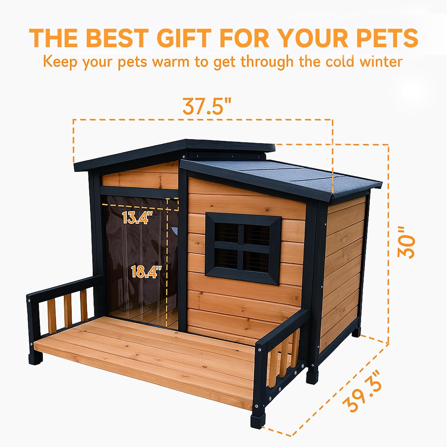 Large Dog House Outdoor Elevated Wooden Dog Kennel with Porch Brown 39" - Image 4