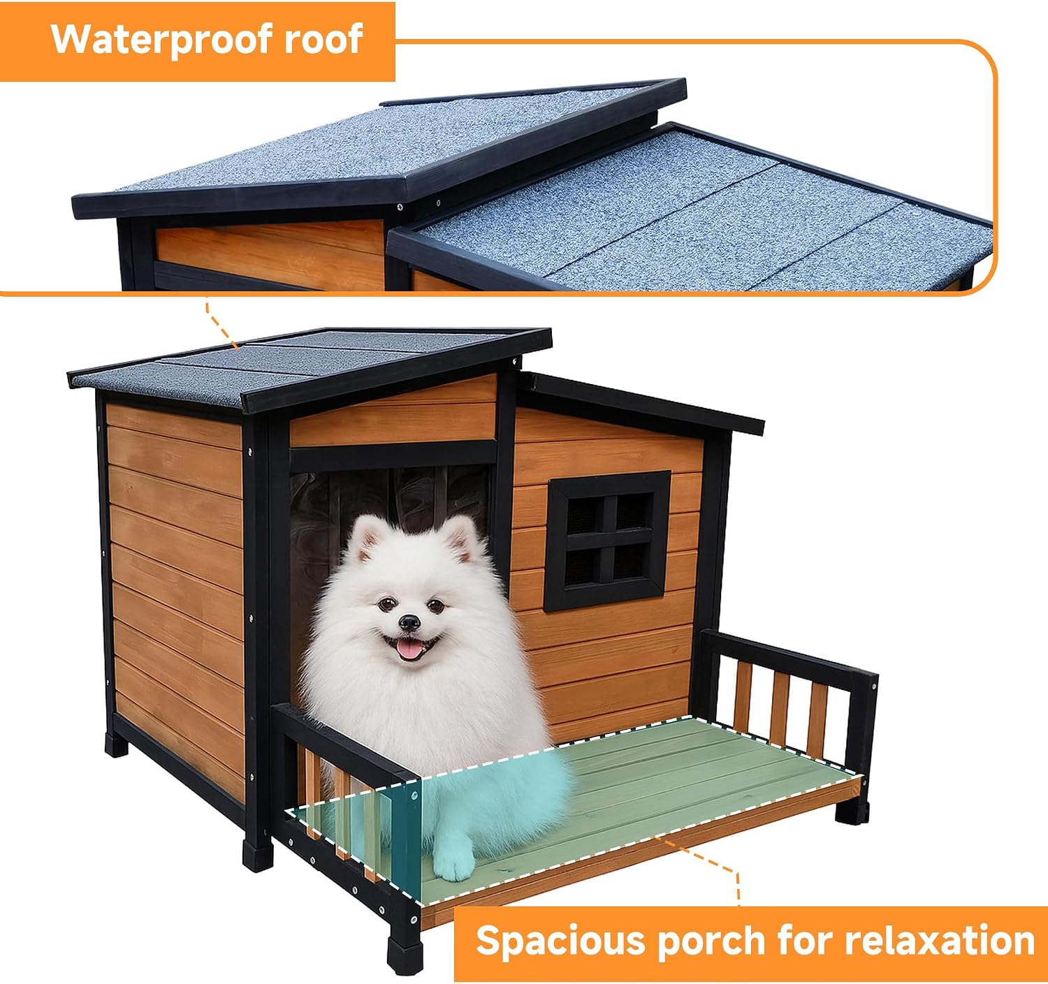 Large Dog House Outdoor Elevated Wooden Dog Kennel with Porch Brown 39" - Image 5