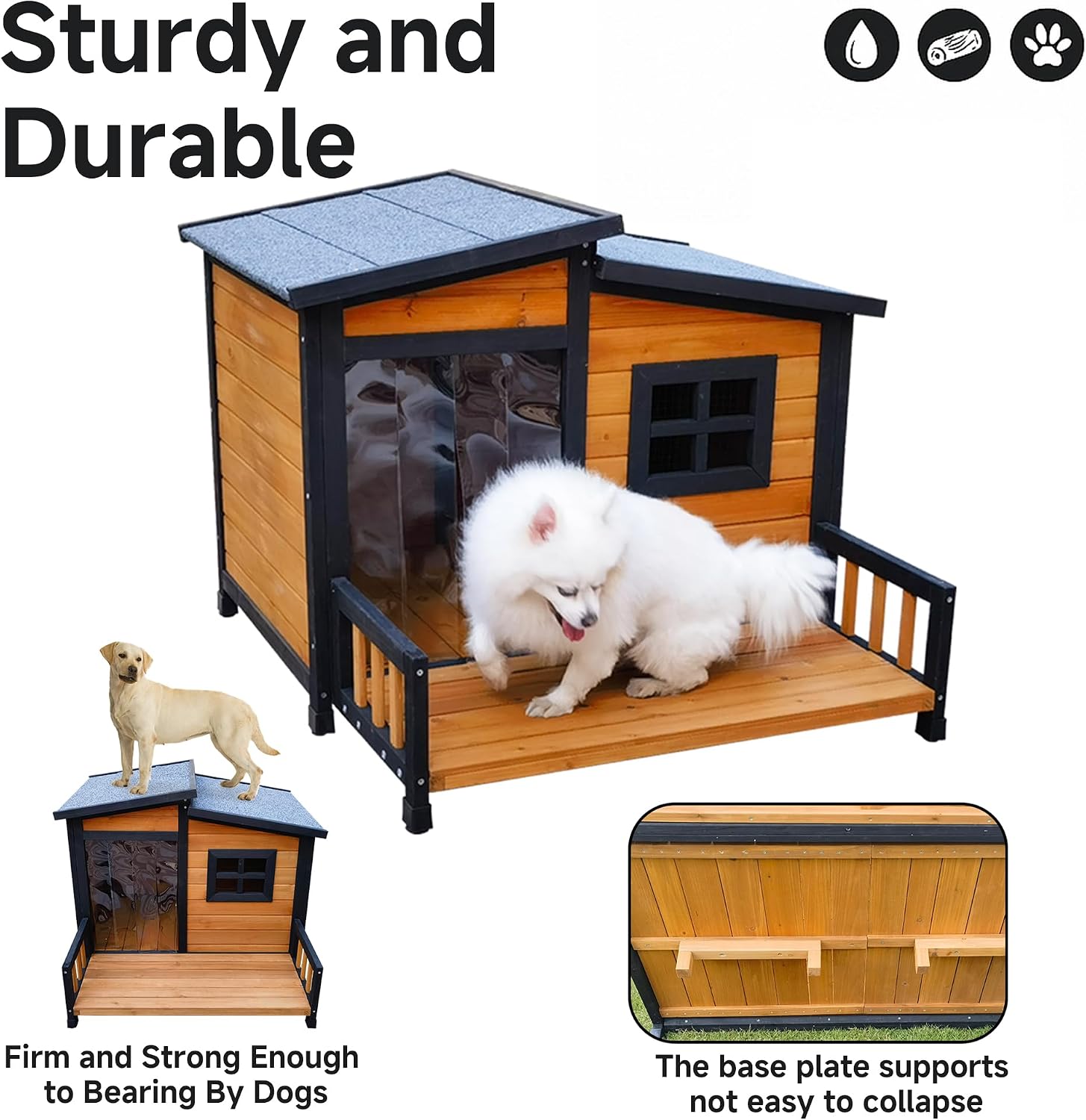 Large Dog House Outdoor Elevated Wooden Dog Kennel with Porch Brown 39" - Image 6