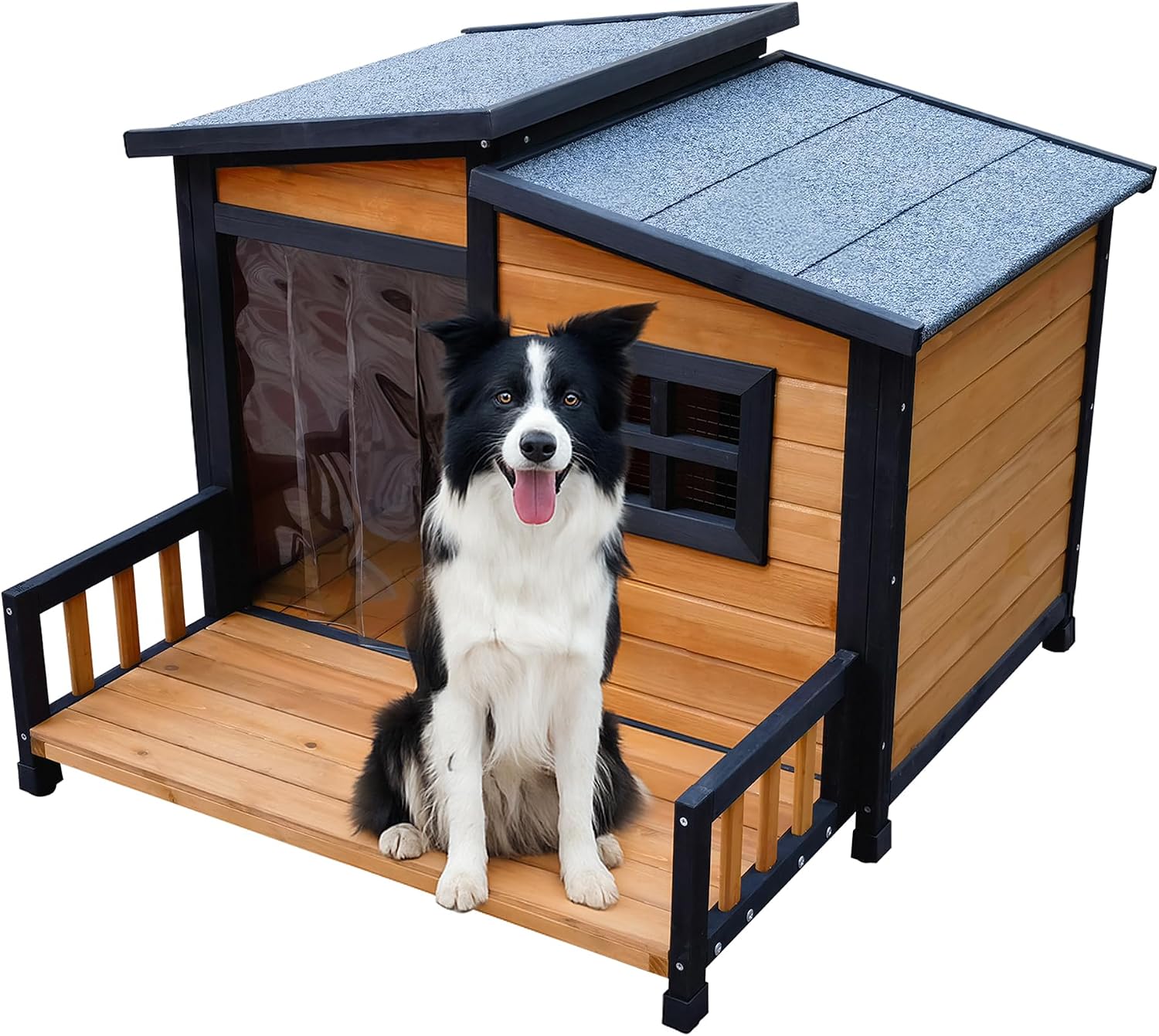 Large Dog House Outdoor Elevated Wooden Dog Kennel with Porch Brown 39" - Image 7