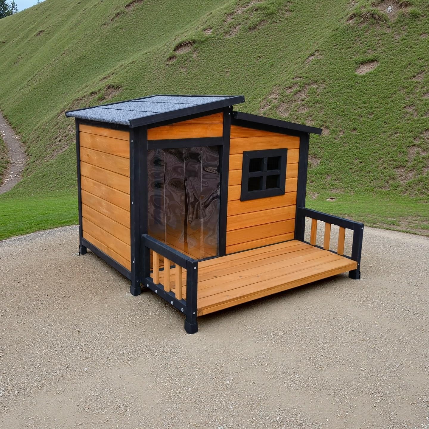 Large Dog House Outdoor Elevated Wooden Dog Kennel with Porch Brown 39" - Image 8