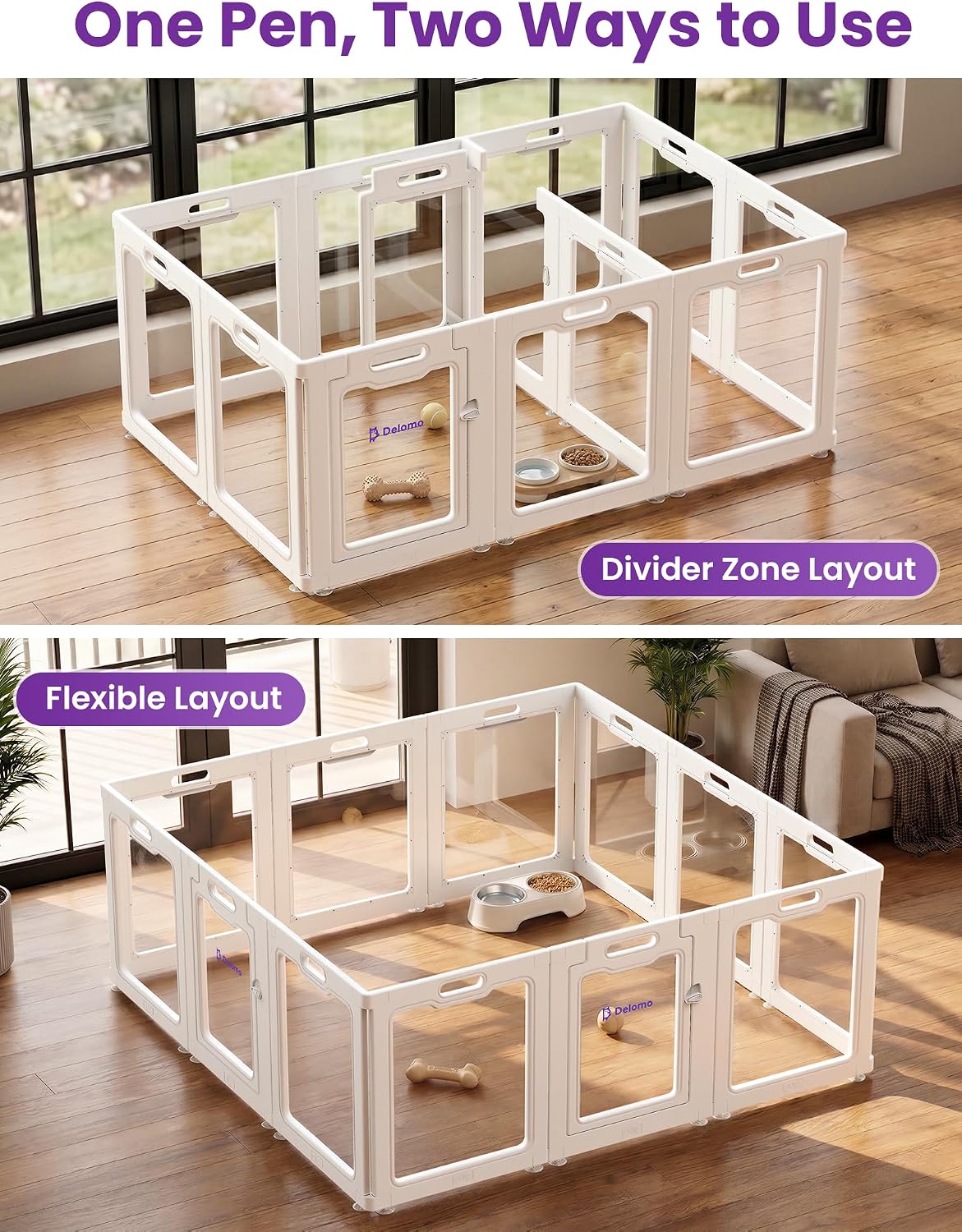 DELOMO Clear Acrylic Indoor Dog Playpen, 24" H 12-Panel with 2 Doors, White - Image 4