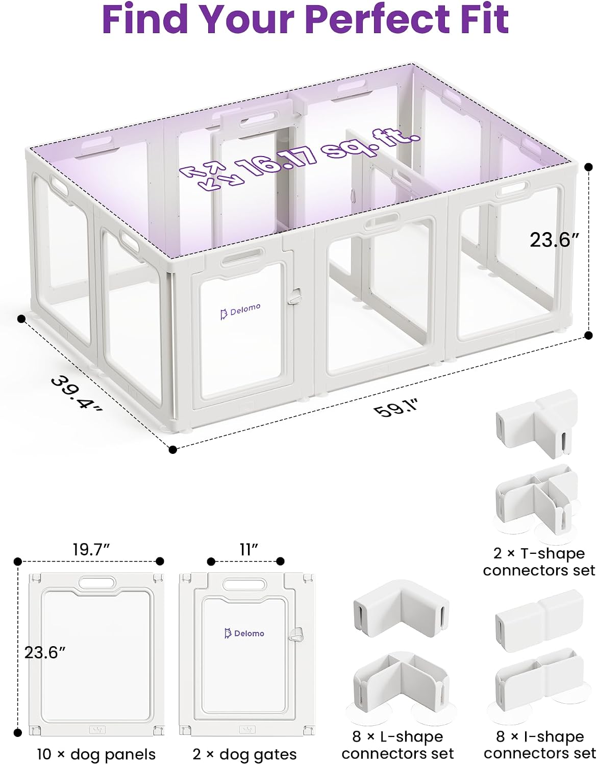DELOMO Clear Acrylic Indoor Dog Playpen, 24" H 12-Panel with 2 Doors, White - Image 7