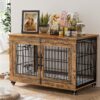 Large Dog Crate Furniture, 38” Heavy Duty Wood Kennel w/Cushion & Wheels