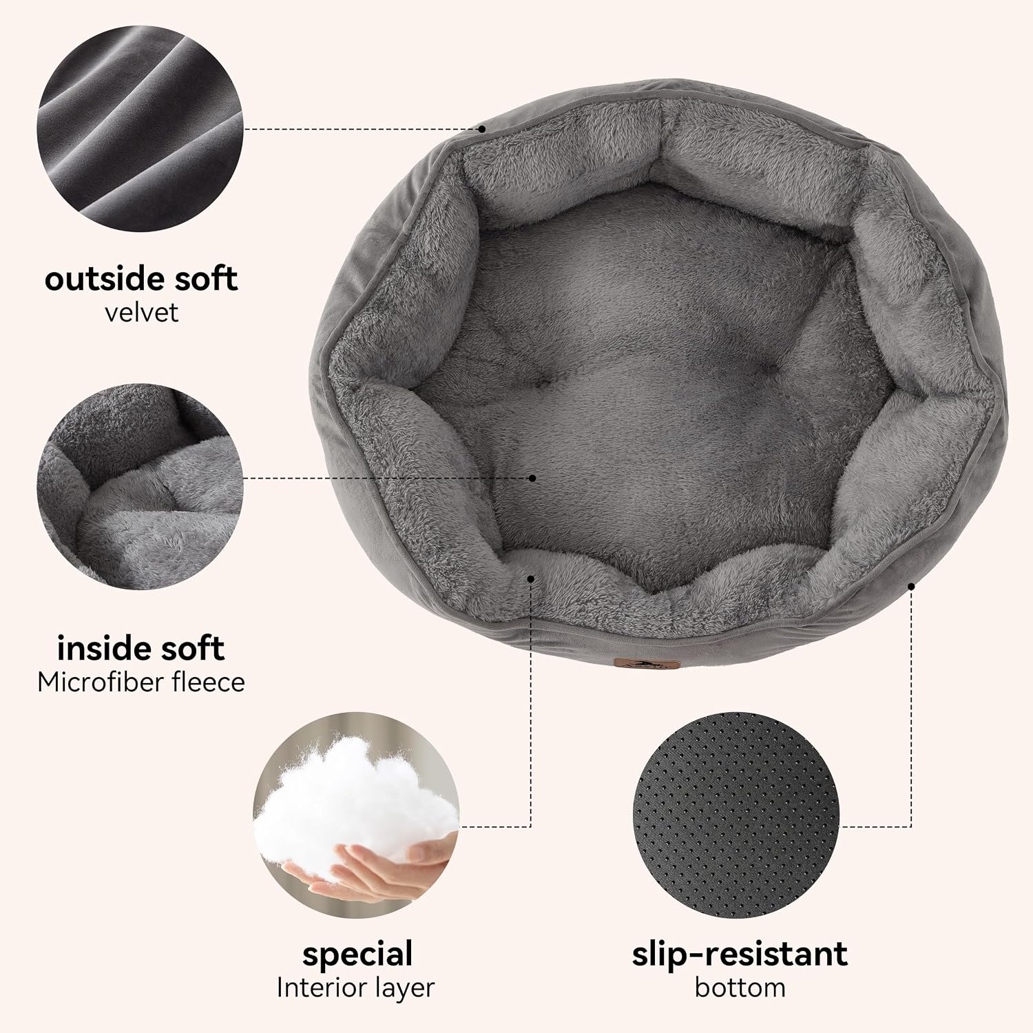 Asvin Small Dog Bed for Small Dogs, Cat Beds for Indoor Cats, Pet Bed for Puppy and Kitty, Extra Soft & Machine Washable with Anti-Slip & Water-Resistant Oxford Bottom, Grey, 20 inches - Image 3