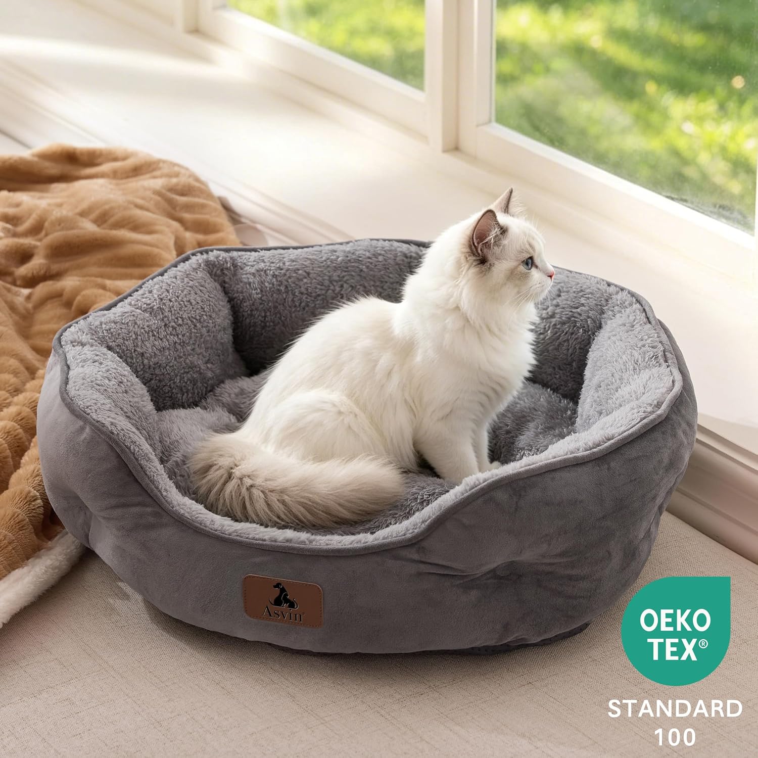 Asvin Small Dog Bed for Small Dogs, Cat Beds for Indoor Cats, Pet Bed for Puppy and Kitty, Extra Soft & Machine Washable with Anti-Slip & Water-Resistant Oxford Bottom, Grey, 20 inches - Image 4