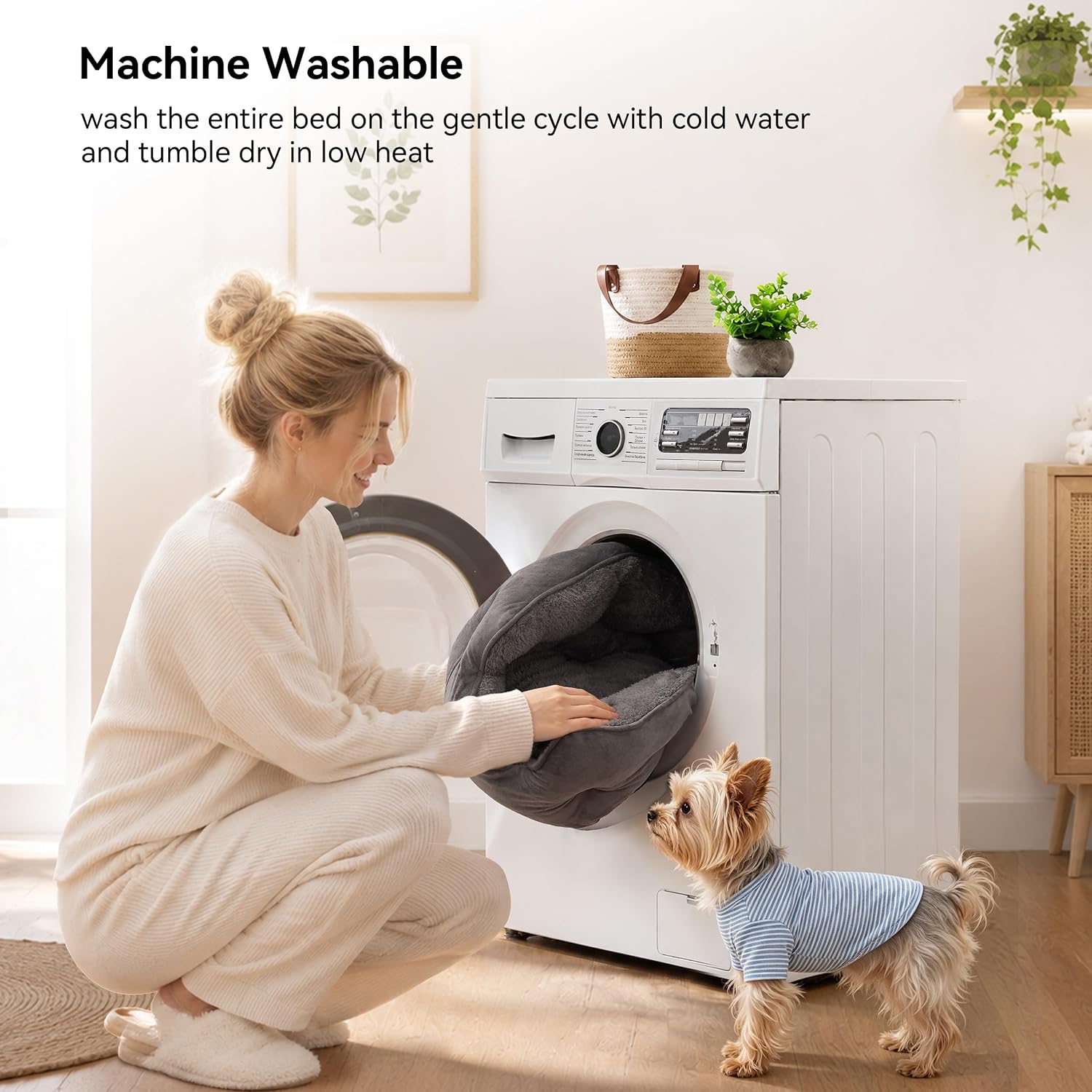 Asvin Small Dog Bed for Small Dogs, Cat Beds for Indoor Cats, Pet Bed for Puppy and Kitty, Extra Soft & Machine Washable with Anti-Slip & Water-Resistant Oxford Bottom, Grey, 20 inches - Image 5