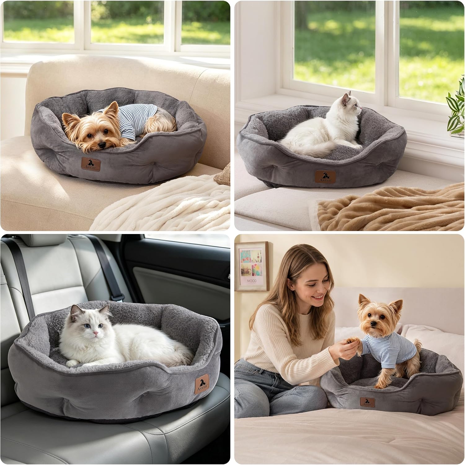 Asvin Small Dog Bed for Small Dogs, Cat Beds for Indoor Cats, Pet Bed for Puppy and Kitty, Extra Soft & Machine Washable with Anti-Slip & Water-Resistant Oxford Bottom, Grey, 20 inches - Image 7