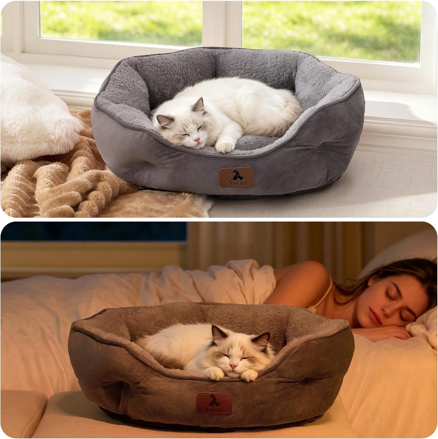 Asvin Small Dog Bed for Small Dogs, Cat Beds for Indoor Cats, Pet Bed for Puppy and Kitty, Extra Soft & Machine Washable with Anti-Slip & Water-Resistant Oxford Bottom, Grey, 20 inches - Image 8
