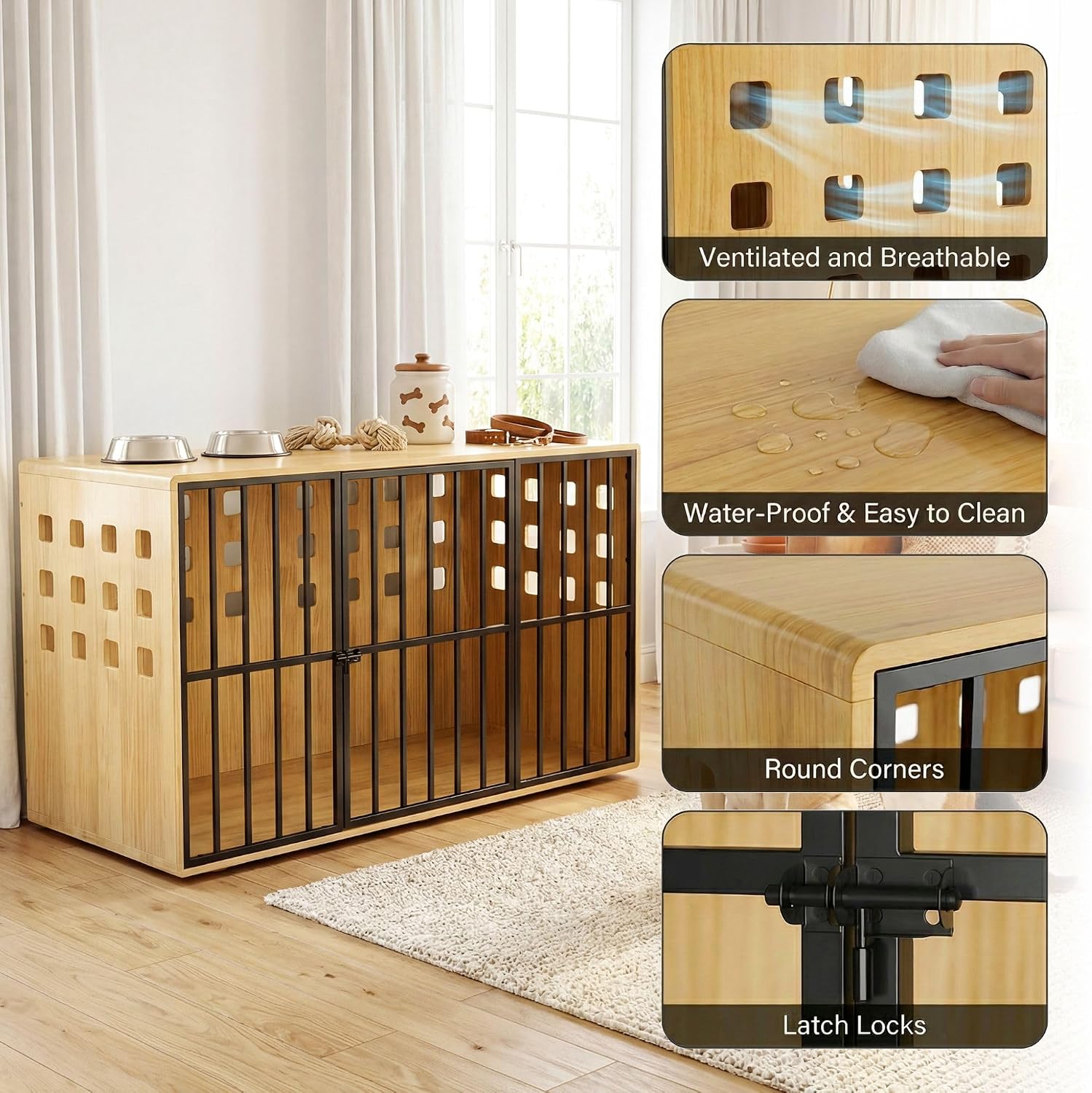 Timechee Extra Large Wooden Dog Crate Furniture, 47.2 Inches - Image 3