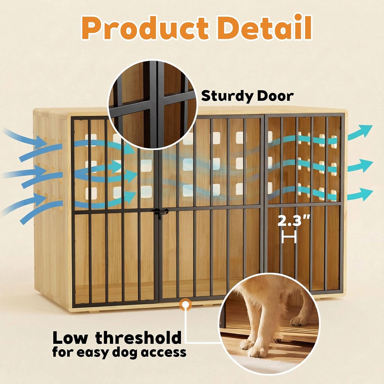 Timechee Extra Large Wooden Dog Crate Furniture, 47.2 Inches - Image 4