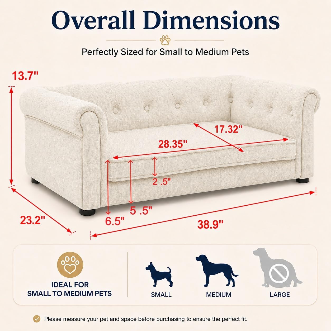 38.9" x 23.2" Dog Sofa for Small & Medium Dogs - Image 3
