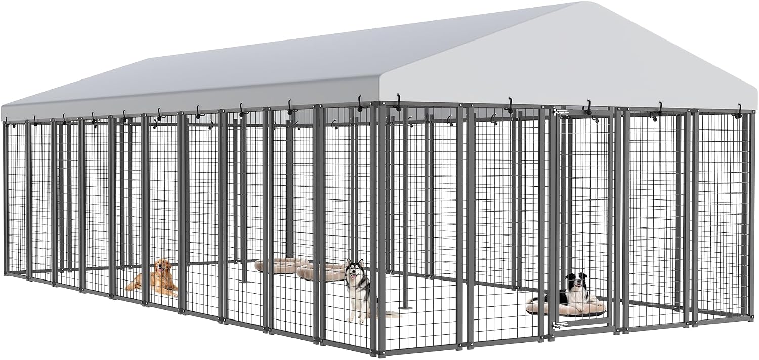 20x10 ft Outdoor Dog Kennel, Heavy Duty Dog Pens for Large Dogs
