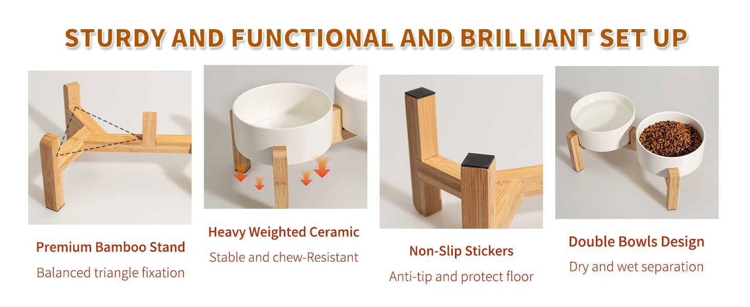 The ergonomic pet bowl set offers your cat and dogs an ideal feeding position.