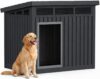 43″ Outdoor Large Dog House with Weatherproof Roof Removable Floors, Faux Wooden Dog Shelter, Black