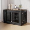 48 Inch Heavy-Duty Dog Crate Furniture, Decorative Wooden End Table Kennel with Waterproof Top & Wide Metal Tubes, for Large & Extra Large Dogs, Black + Rustic Brown
