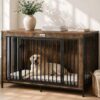 48″ XL Dog Crate Furniture for Medium & Large Dogs, Heavy Duty Chew-Resistant Steel Dog Kennel with 3 Doors & Locking Rings, 400 lb Top, Indoor Wooden Dog Cage & Pet House, Rustic Brown