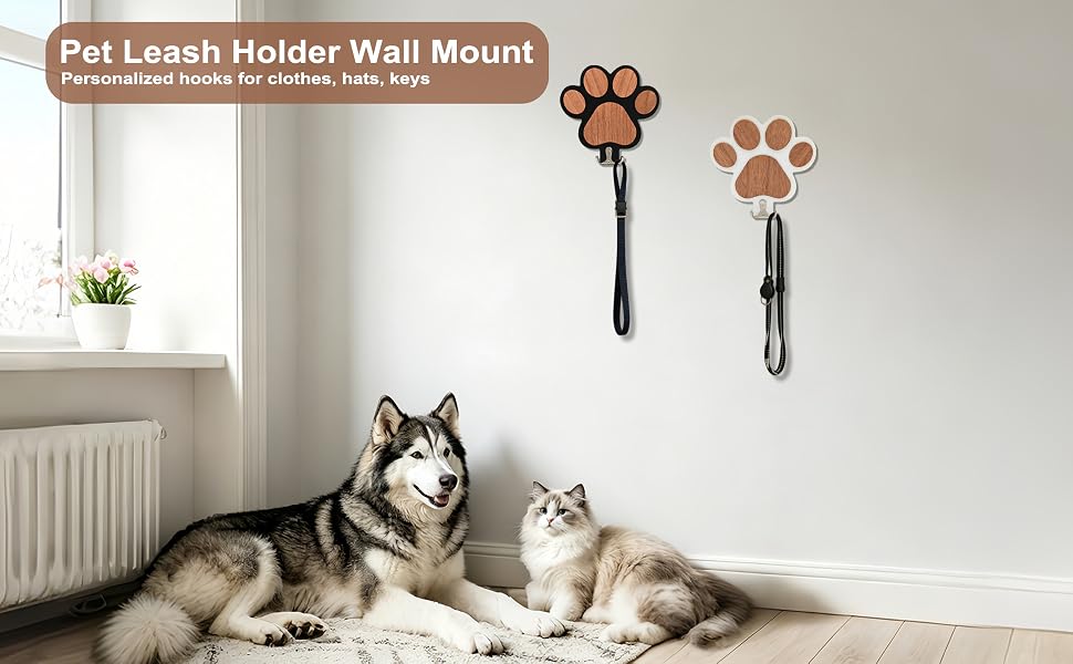 Cute Creative Dog Leash Hooks For Wall 3D paw-shaped design