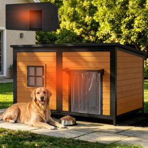 59″ Extra Large Outdoor Dog House with Insulated Liner, Brown