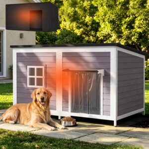 59″ Extra Large Outdoor Dog House with Insulated Liner, Grey