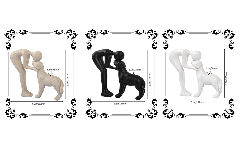 men and dog statues