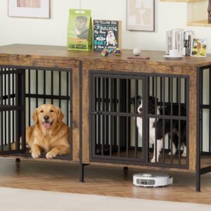 88″ Double Dog Crate Furniture for Medium/Large Dogs, Wood