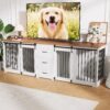 95″ Large Dog Crate Furniture for 2 Dogs(White)
