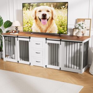 95″ Large Dog Crate Furniture for 2 Dogs(White)