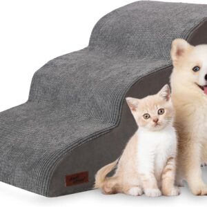 Aodisman Dog Stairs for Small Dogs and Cats,3-Step Pet Ramp for Bed & Couch