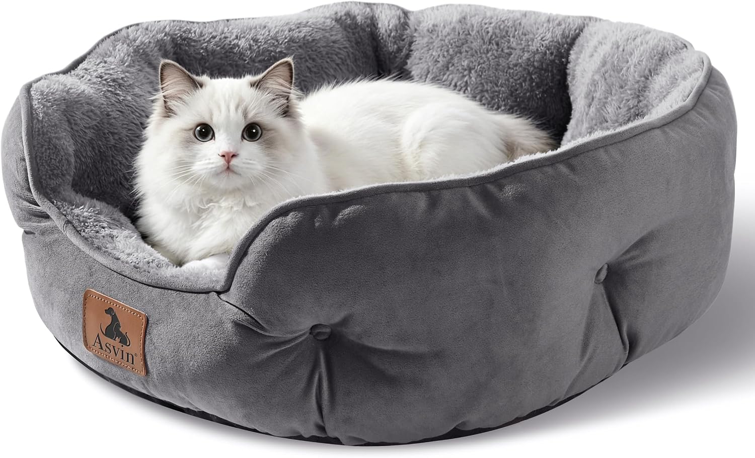 Asvin Small Dog Bed for Small Dogs, Cat Beds for Indoor Cats, Pet Bed for Puppy and Kitty, Extra Soft & Machine Washable with Anti-Slip & Water-Resistant Oxford Bottom, Grey, 20 inches - Image 2