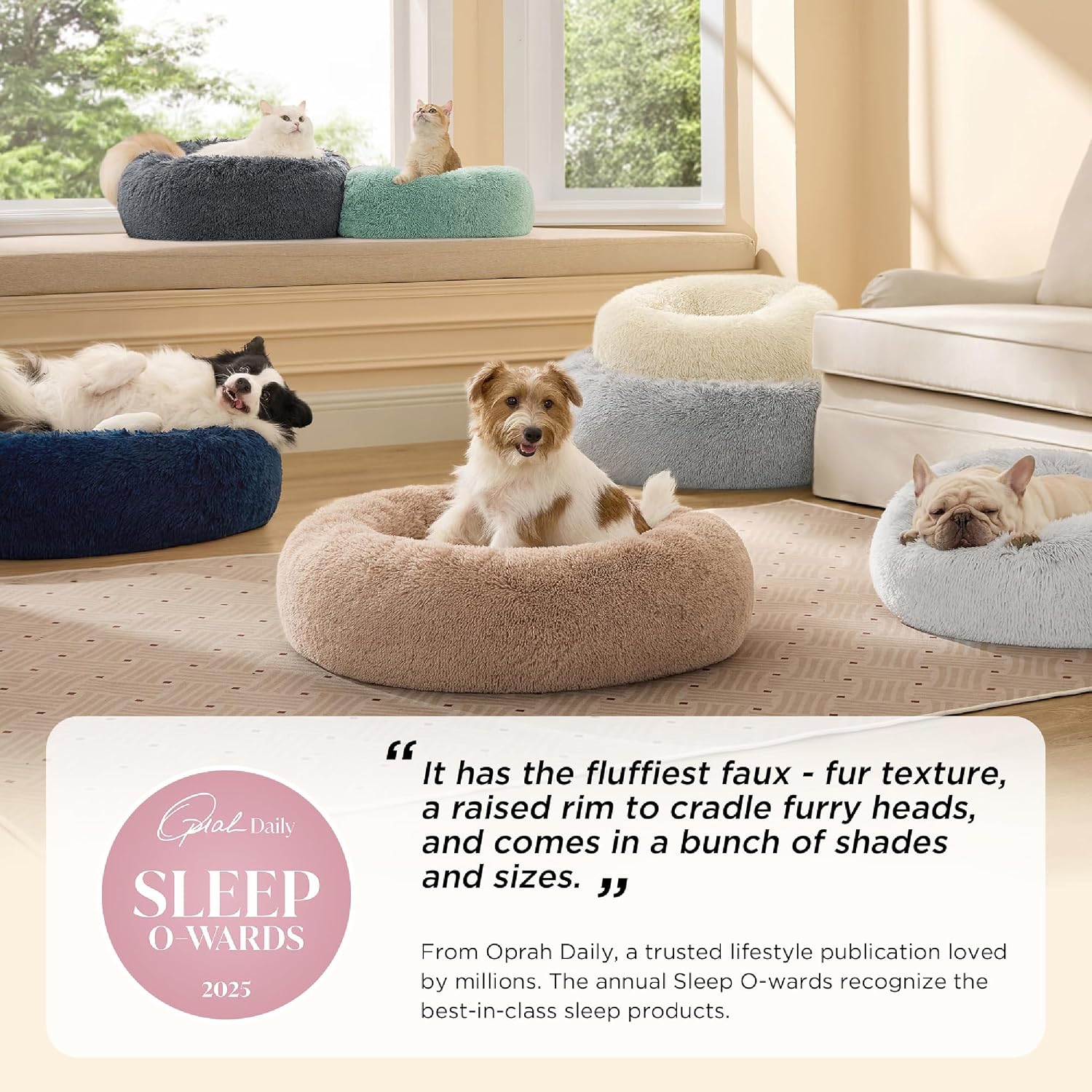 Bedsure Calming Cat Beds Donut Round Washable Kitten Bed,20 inches Camel - Image 2