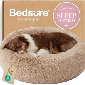 Bedsure Calming Dog Beds Large Sized Dog Donut Washable Pet Bed,36ins Camel