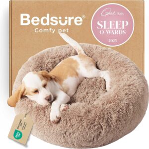 Bedsure Calming Small Dog Bed Donut Washable Cat＆Puppy Bed,23 inches Camel