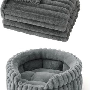 Bedsure ComfyFleece™ Small Cat Bed S with ComfyFleece™ Waterproof Dog Blankets for Small Dogs Warm Grey