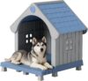 Bifanuo Dog House Outdoor Weatherproof with Porch for Small Medium Dogs, Durable Plastic Pet House with Sloping roof and Elevated Floor, Easy Cleaning and Assemble (Blue, 32.95″D x 31.5″W x 37.88″H)