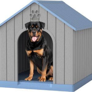 Bifanuo Large Dog House for Outdoor & Indoor, Waterproof Puppy Shelter with Air Vents & Elevated Floor, Easy Assemble Sturdy Dog Kennel for Large Dogs (Blue, 36.2”L×38”W×38”H)
