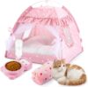 BreezeHug Pink Princess Cat Tent Bed Set for Kittens and Small Dogs, 13.78″