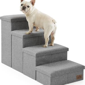 COZY KISS Dog Stairs with Storage, 22″ H Wider Dog Steps, 4-Step
