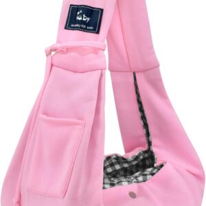 CUBY Dog and Cat Sling Carrier – Hands Free Reversible Pet Papoose Bag – Soft Pouch and Tote Design – Suitable for Puppy, Small Dogs Cats Outdoor (Pink, Unadjustable Strap)