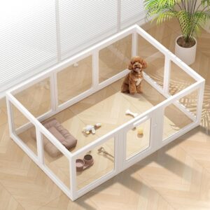 Clear Acrylic Dog Playpen Indoor Pet Pen, 24″ H, White, 10 Panels