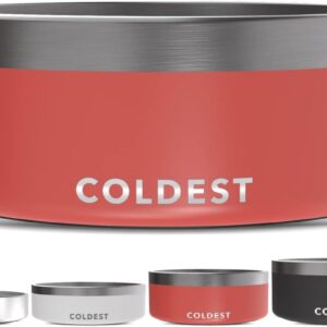 Coldest Dog Bowl – Anti Rust Metal, Non Slip, 3 Layers Insulated Stainless Steel Dog Bowls – Spill Proof & Heavy Duty – Water Bowl for Dogs, Cats & Pets, Dish Washer Safe (64 oz, Crimson Red)