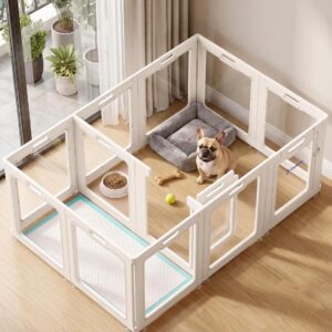 DELOMO Clear Acrylic Indoor Dog Playpen, 24″ H 12-Panel with 2 Doors, White