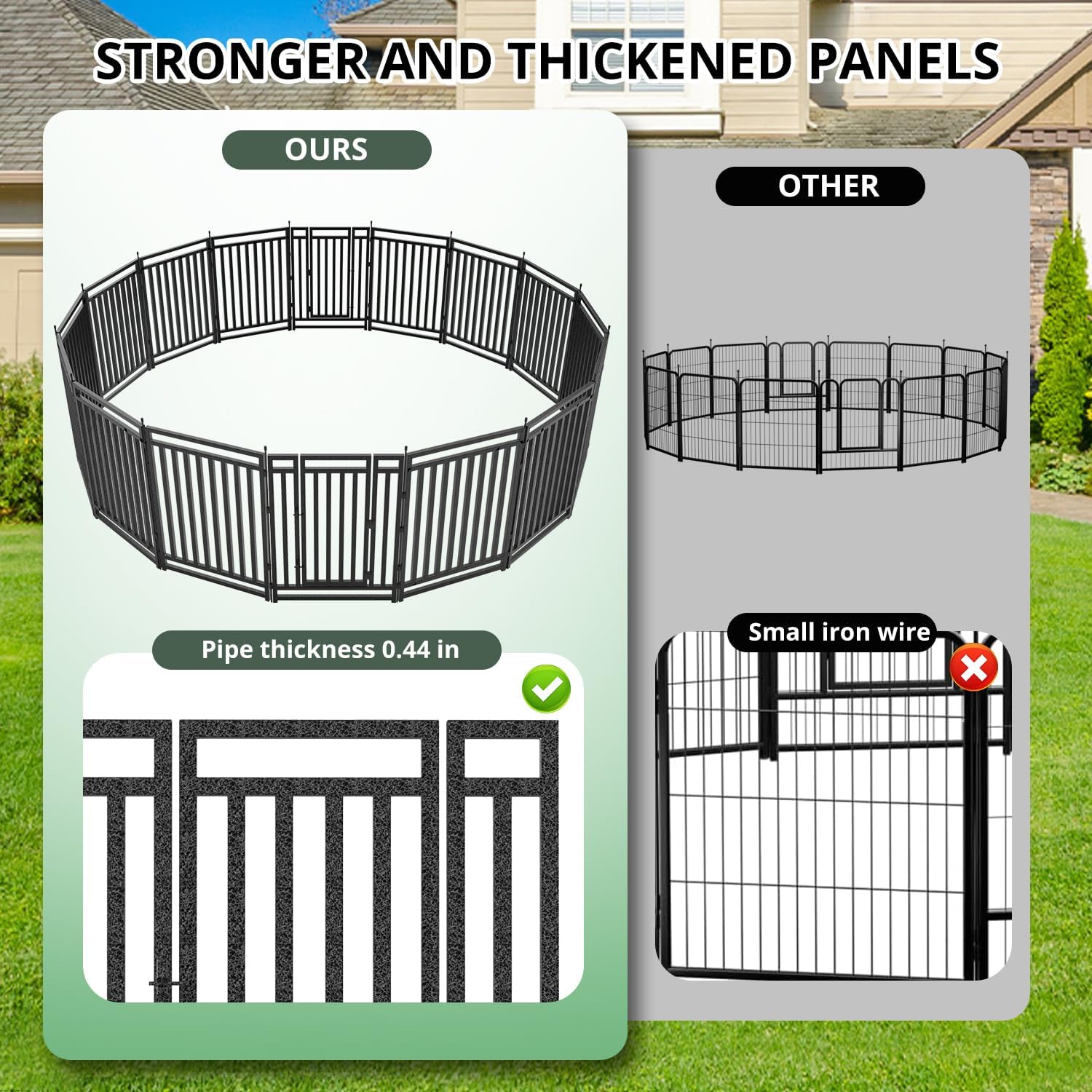 Dog Fence Outdoor for Yard Dog Playpen Indoor 40" Height 16 Panels Portable Puppy Playpen Dog Kennel for RV Camping(Black-Silver) - Image 2