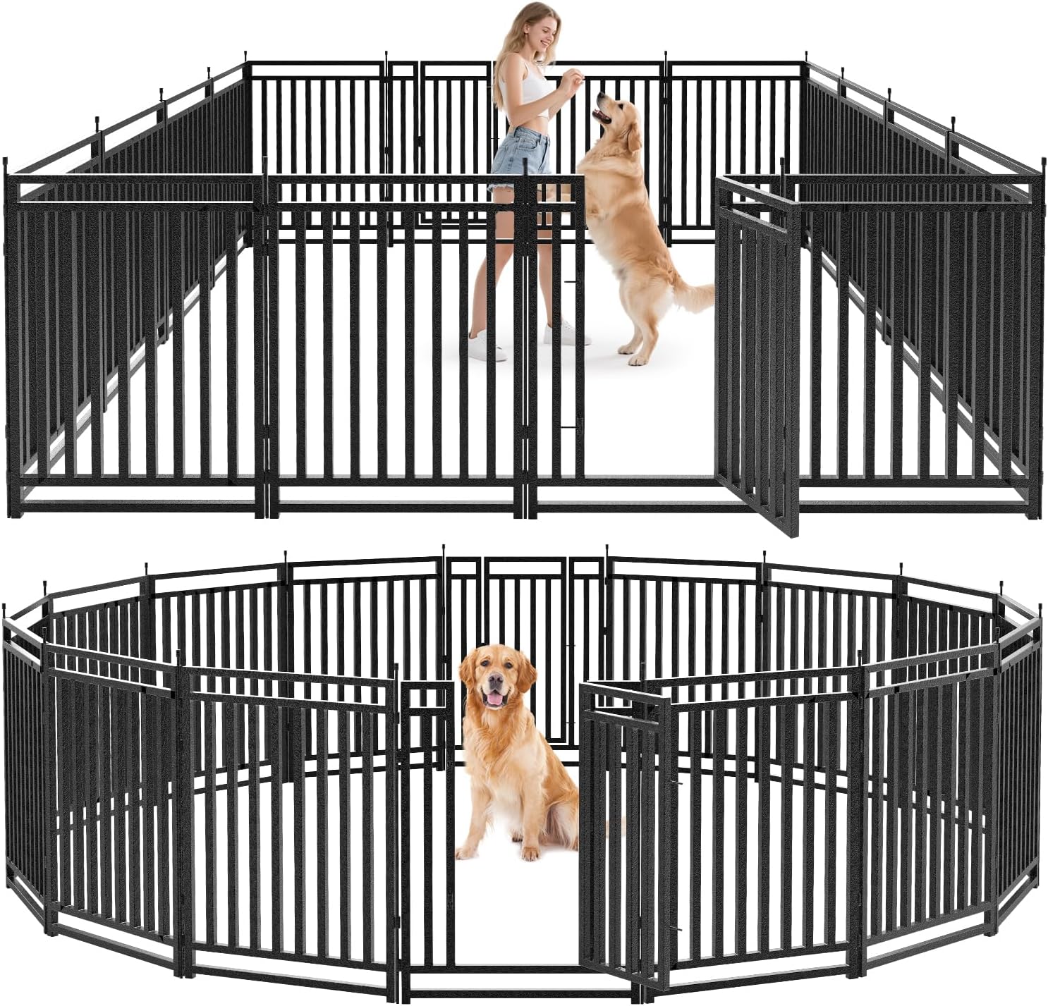 Dog Fence Outdoor for Yard Dog Playpen Indoor 40" Height 16 Panels Portable Puppy Playpen Dog Kennel for RV Camping(Black-Silver)