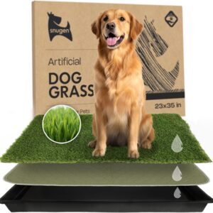 Dog Grass Pad with Tray 23”x35” – Soft-Touch Artificial Grass Pad for Dogs Potty with Pee Pads Washable & Puppy Porch Potty Tray – Dog Litter Box Indoor & Outdoor, Pet Turf for Puppy Toilet Training